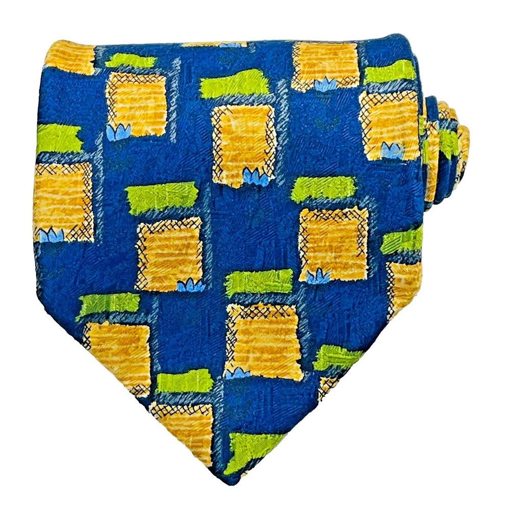 Ermenegildo Zegna Diseono Esclusivo Silk Mens Necktie Navy Geometric Italy *Flaw - Picture 3 of 11